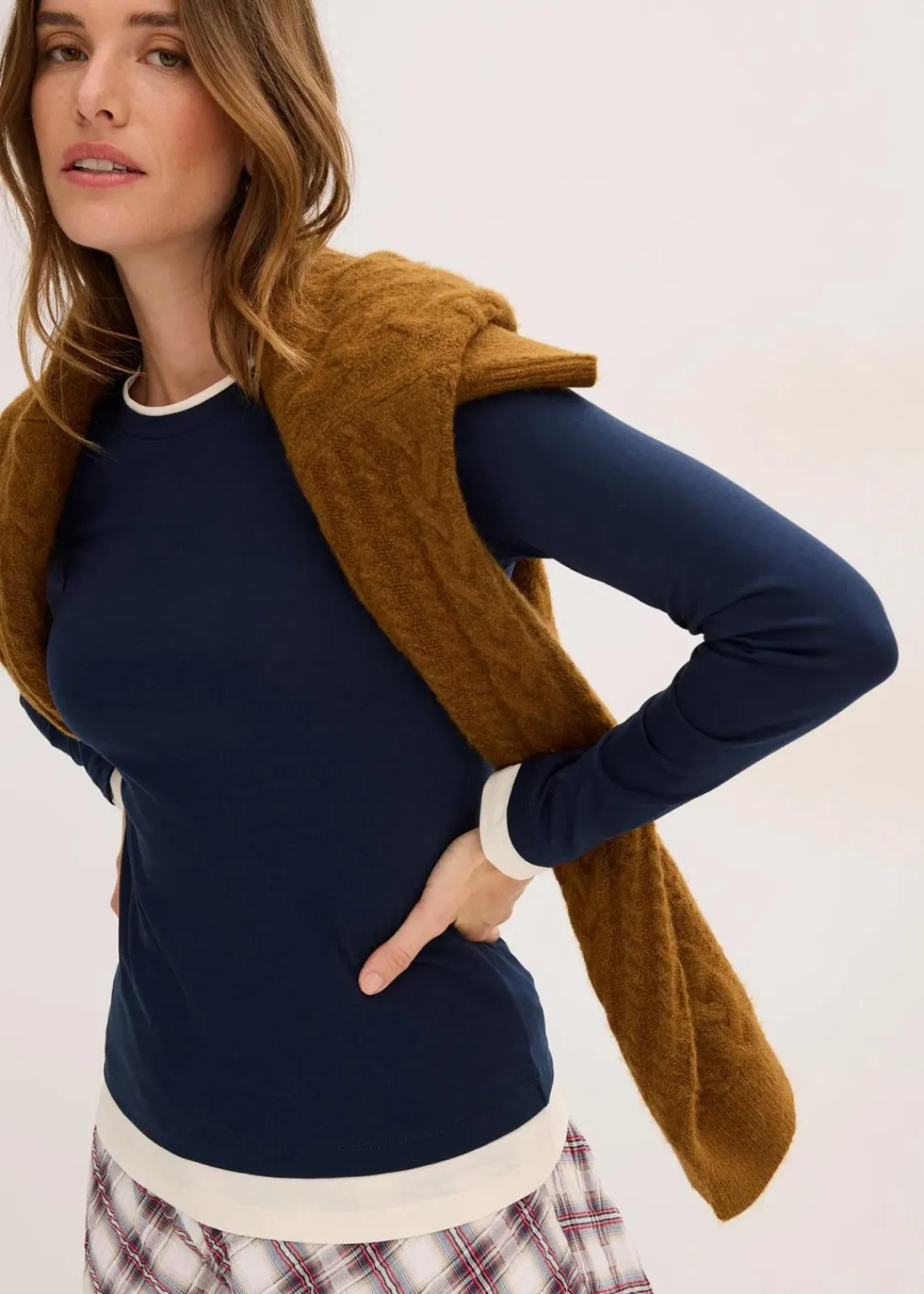 bonprix Shirts & Tops^Langarmshirt aus Baumwollmix tintenblau/perlweiß