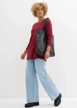 bonprix Shirts & Tops^Langarmshirt aus Baumwoll-Viskose-Mix pflaumenrot