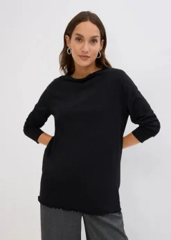 bonprix Shirts & Tops|Nachhaltigere Materialien^Langarmshirt aus Baumwollmix schwarz