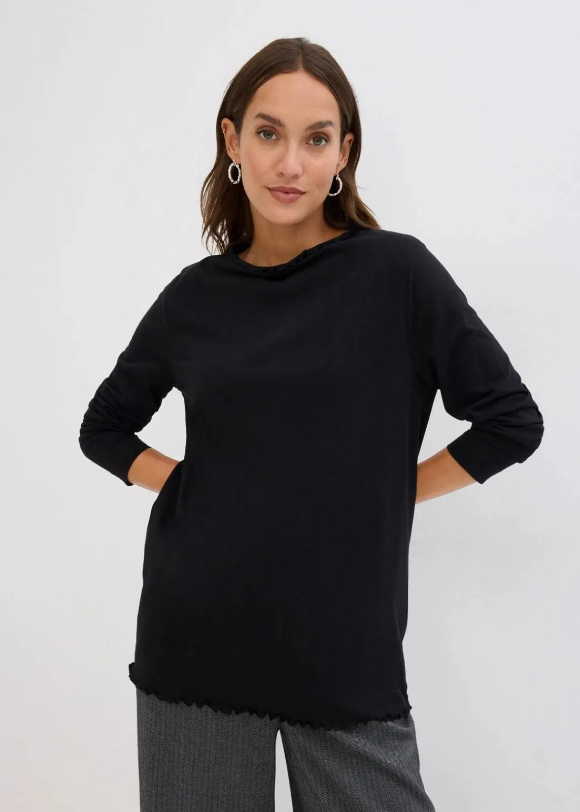 bonprix Shirts & Tops|Nachhaltigere Materialien^Langarmshirt aus Baumwollmix schwarz