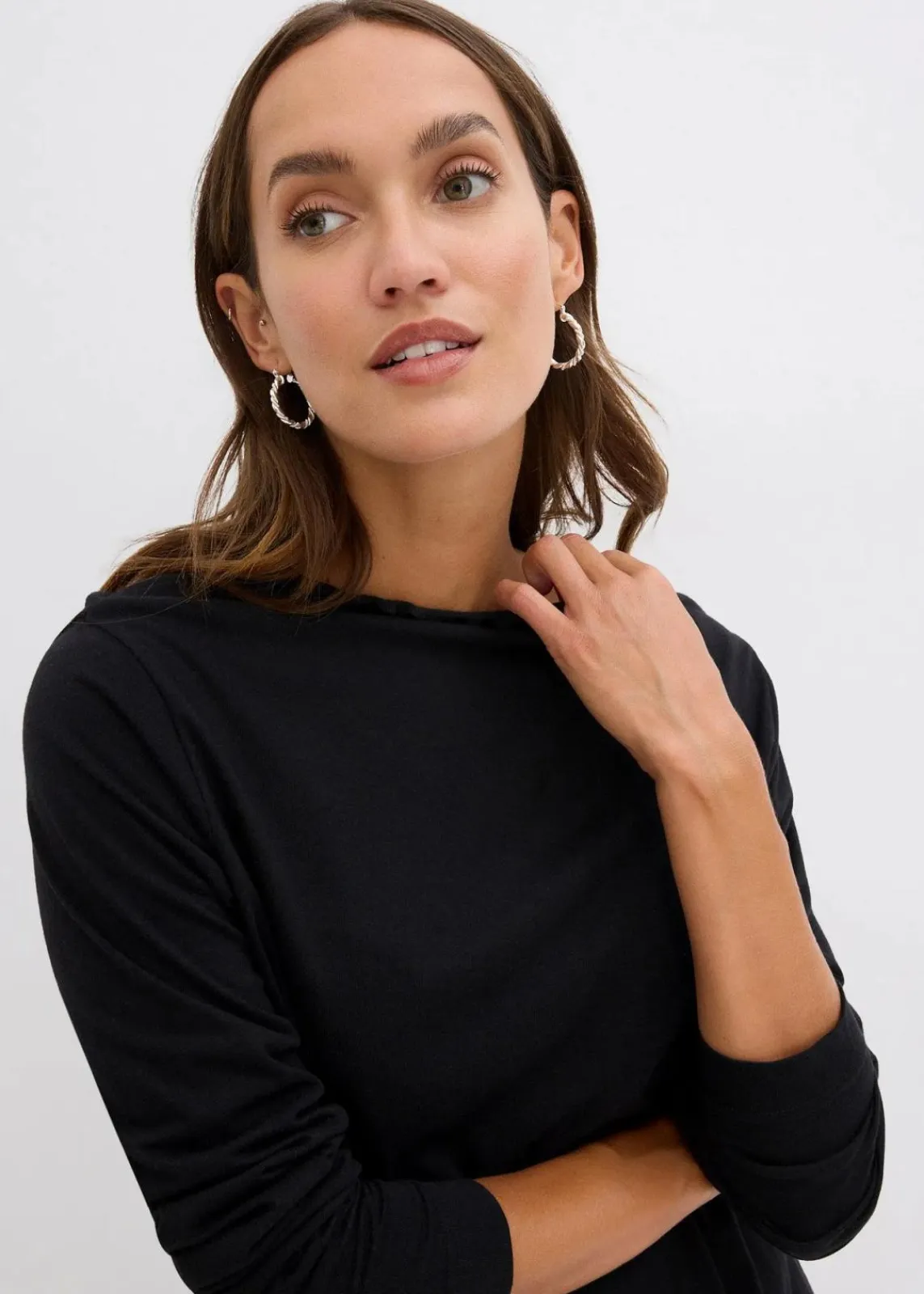 bonprix Shirts & Tops|Nachhaltigere Materialien^Langarmshirt aus Baumwollmix schwarz