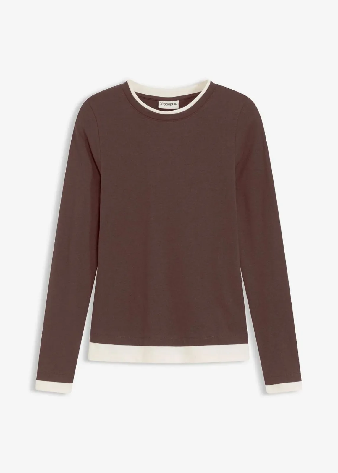 bonprix Shirts & Tops^Langarmshirt aus Baumwollmix dunkelbraun/perlweiß