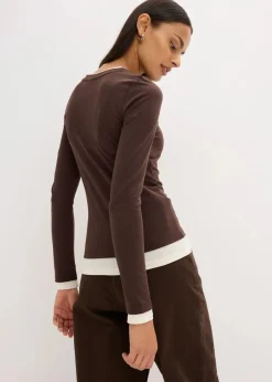 bonprix Shirts & Tops^Langarmshirt aus Baumwollmix dunkelbraun/perlweiß