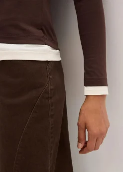 bonprix Shirts & Tops^Langarmshirt aus Baumwollmix dunkelbraun/perlweiß