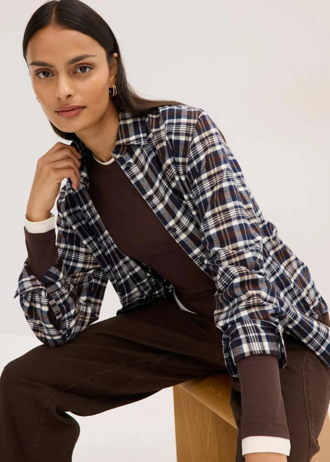 bonprix Shirts & Tops^Langarmshirt aus Baumwollmix dunkelbraun/perlweiß