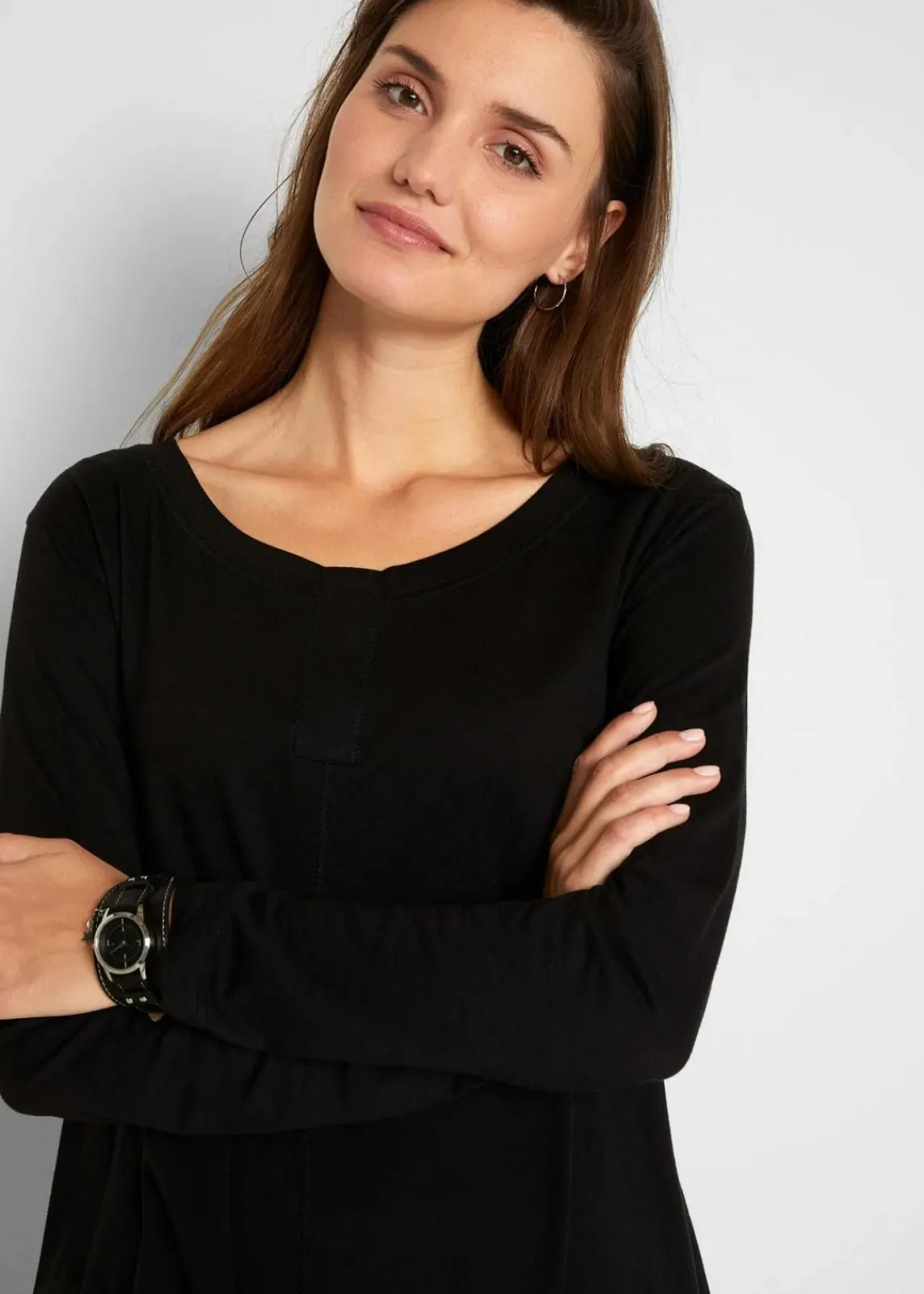 bonprix Shirts & Tops^Langarmshirt aus Baumwoll-Viskose-Mix schwarz
