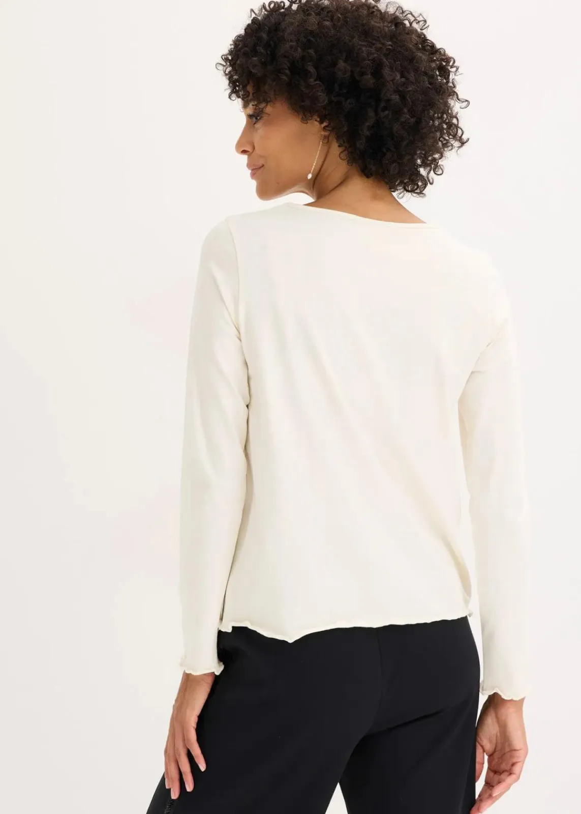 bonprix Shirts & Tops^Langarmshirt aus Baumwollstretch wollweiß/rehbraun/schwarz/kieselbeige