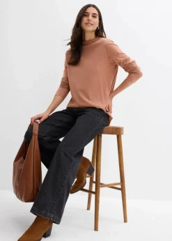 bonprix Nachhaltigere Materialien|Shirts & Tops^Langarmshirt aus Baumwollmix schokosorbet