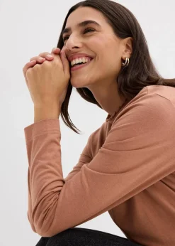 bonprix Nachhaltigere Materialien|Shirts & Tops^Langarmshirt aus Baumwollmix schokosorbet