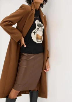 bonprix Shirts & Tops^Langarmshirt aus Baumwollstretch schwarz/kieselbeige/rehbraun