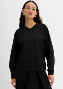 bonprix Zweiteiler & Sets|Shirts & Tops^Langarmshirt aus bequemen Punto di Roma schwarz