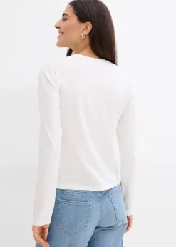 bonprix Shirts & Tops|Nachhaltigere Materialien^Langarmshirt aus Bio-Baumwollmix wollweiß/salsarot