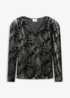 bonprix Shirts & Tops^Langarmshirt aus Dévoré-Samt schwarz/grün floral