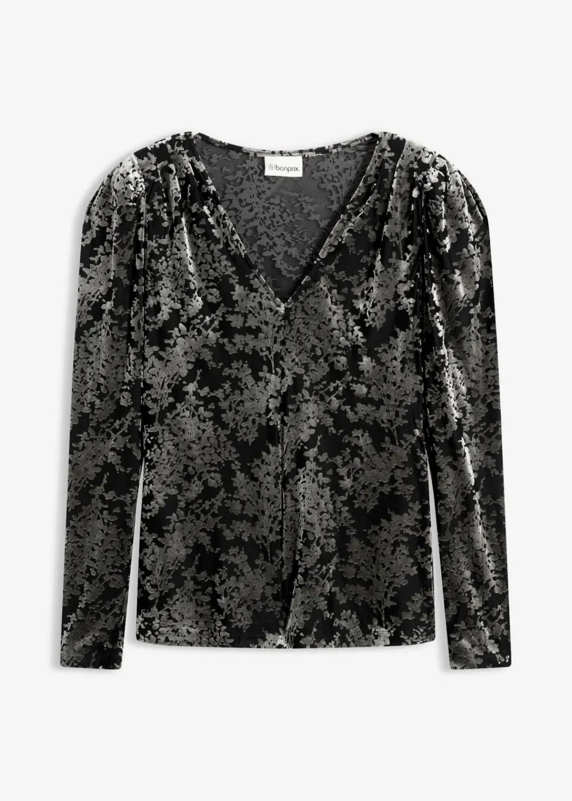 bonprix Shirts & Tops^Langarmshirt aus Dévoré-Samt schwarz/grün floral