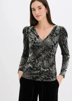 bonprix Shirts & Tops^Langarmshirt aus Dévoré-Samt schwarz/grün floral