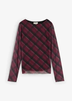 bonprix Shirts & Tops^Langarmshirt aus feinem Mesh dunkelrot kariert