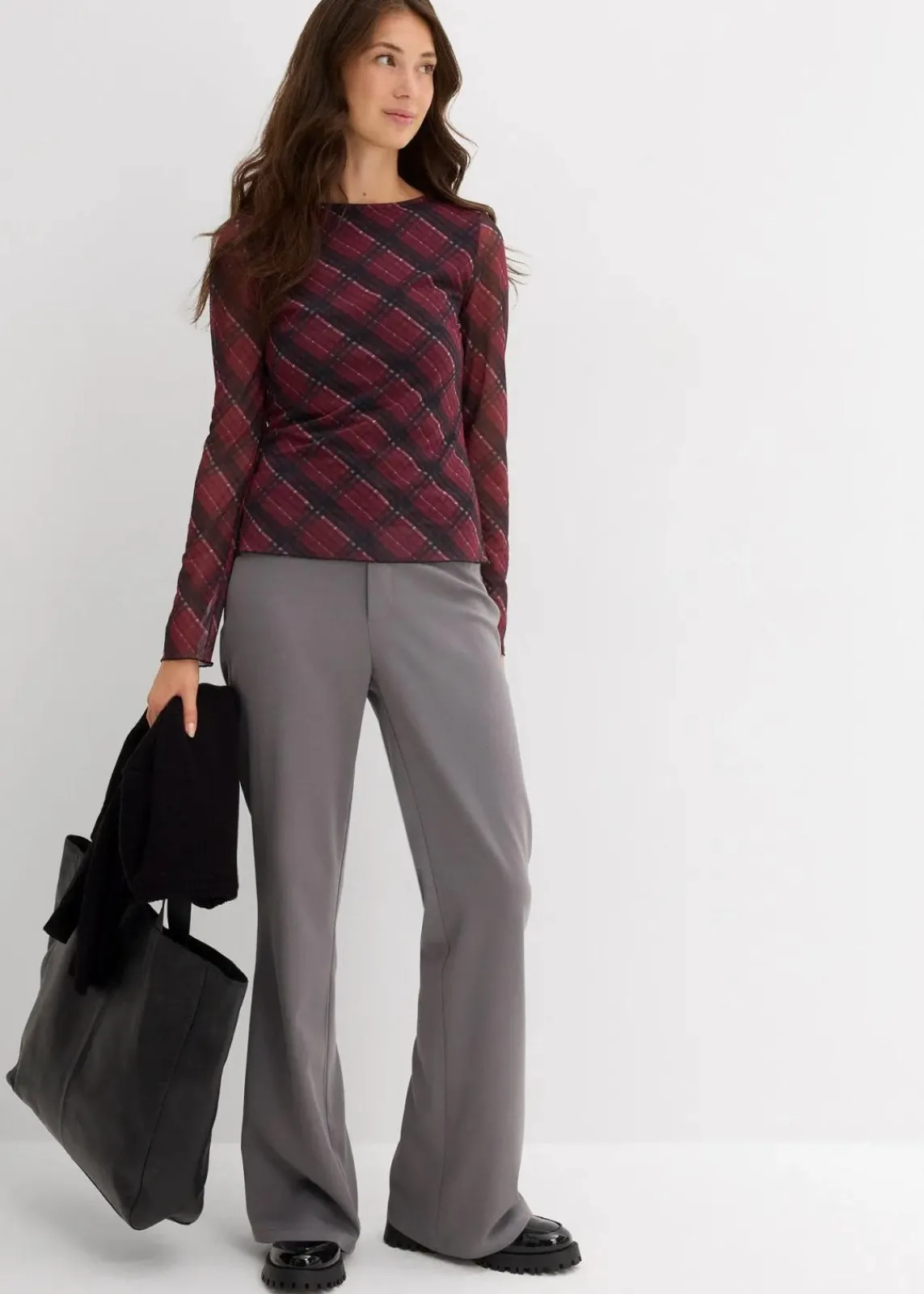 bonprix Shirts & Tops^Langarmshirt aus feinem Mesh dunkelrot kariert
