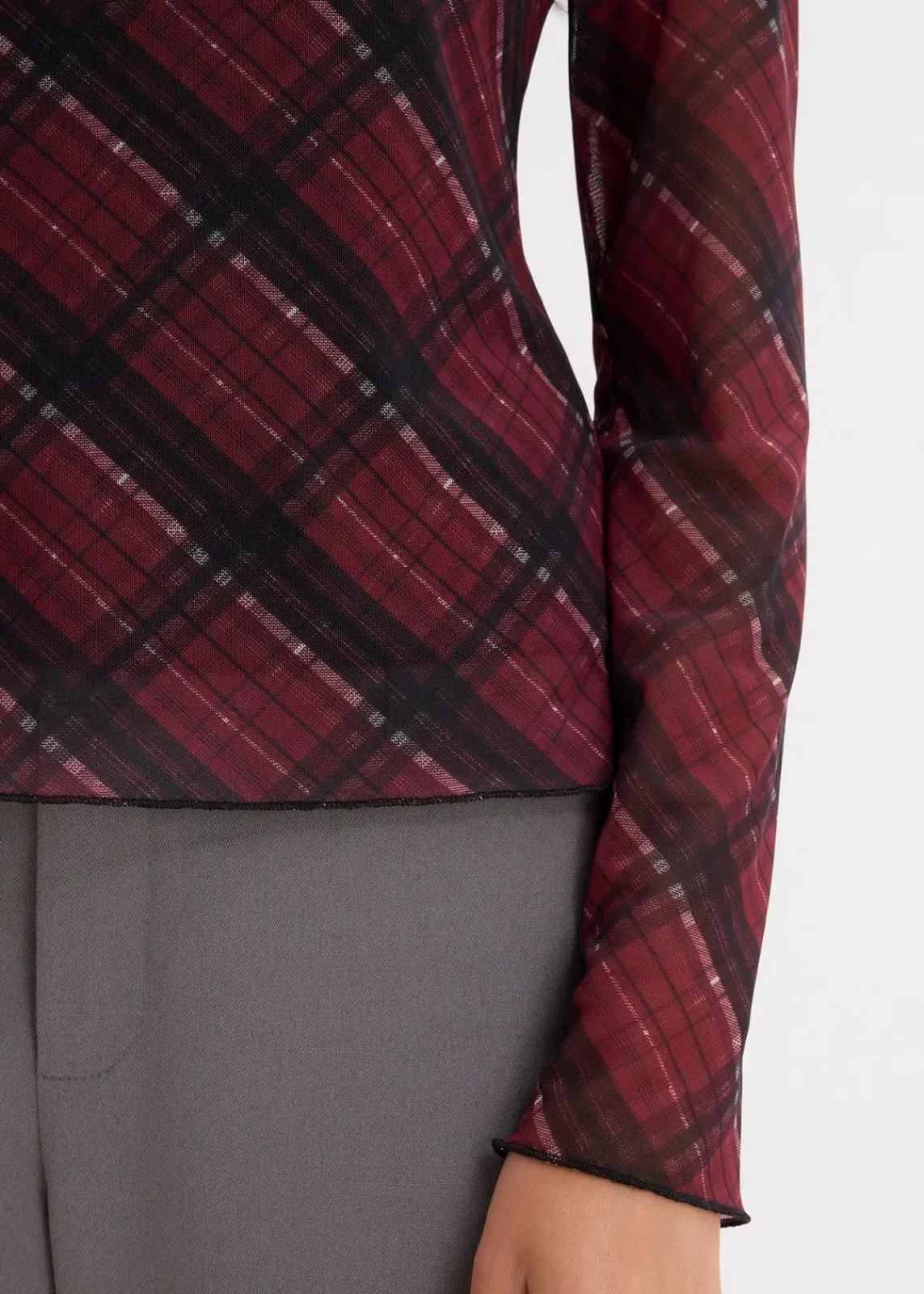 bonprix Shirts & Tops^Langarmshirt aus feinem Mesh dunkelrot kariert
