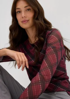 bonprix Shirts & Tops^Langarmshirt aus feinem Mesh dunkelrot kariert