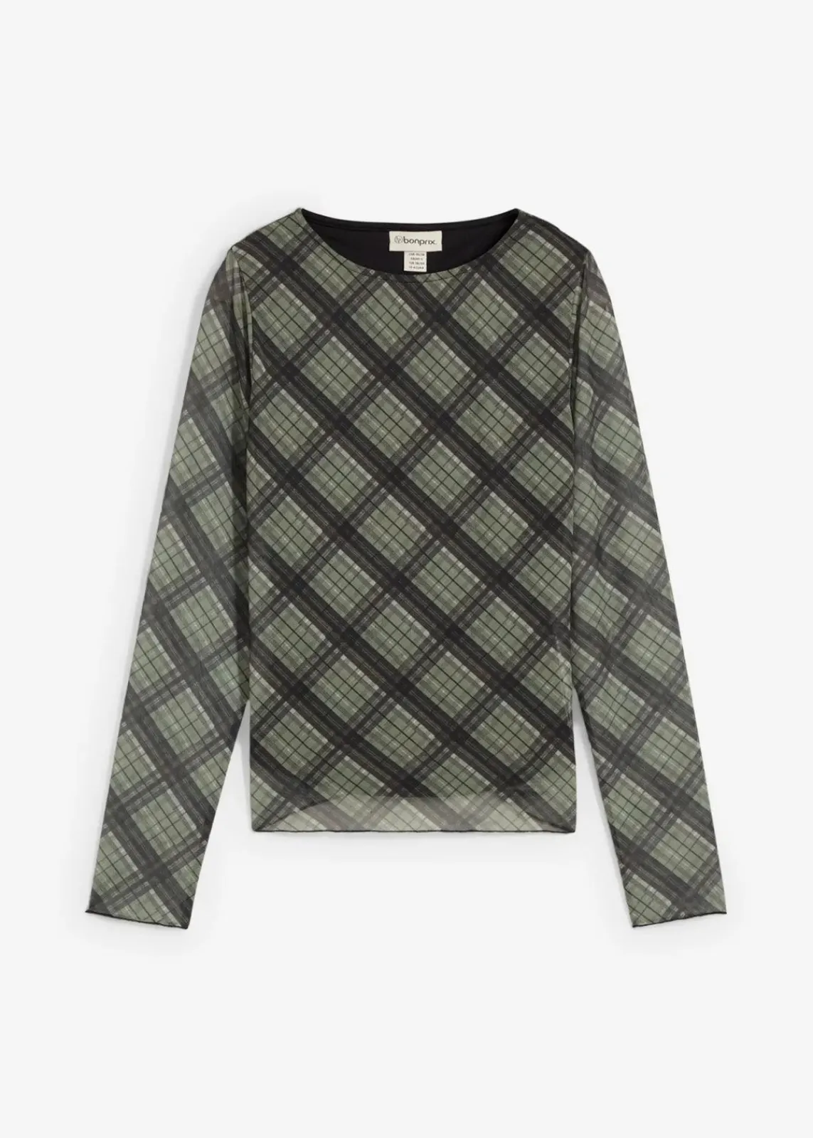 bonprix Shirts & Tops^Langarmshirt aus feinem Mesh oliv kariert
