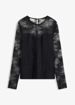 bonprix Shirts & Tops^Langarmshirt aus feiner Spitze schwarz
