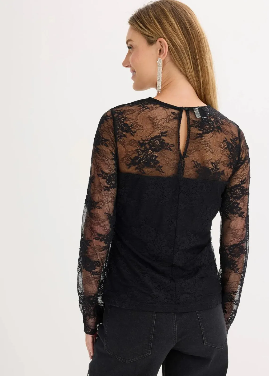 bonprix Shirts & Tops^Langarmshirt aus feiner Spitze schwarz