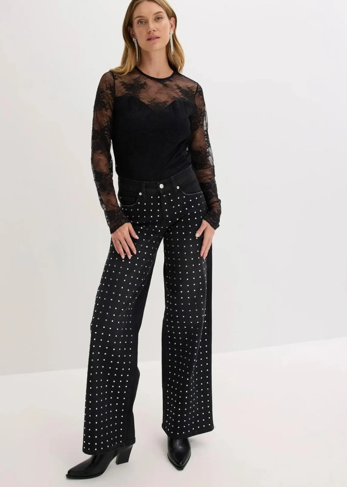 bonprix Shirts & Tops^Langarmshirt aus feiner Spitze schwarz