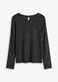 bonprix Shirts & Tops|Nachhaltigere Materialien^Langarmshirt aus Glitzer-Mesh schwarz