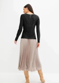 bonprix Shirts & Tops|Nachhaltigere Materialien^Langarmshirt aus Glitzer-Mesh schwarz