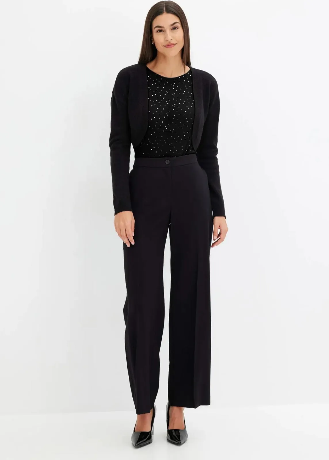bonprix Shirts & Tops|Nachhaltigere Materialien^Langarmshirt aus Glitzer-Mesh schwarz
