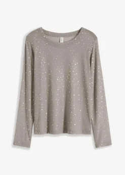 bonprix Nachhaltigere Materialien|Shirts & Tops^Langarmshirt aus Glitzer-Mesh naturstein bedruckt