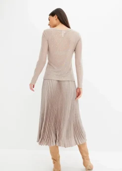 bonprix Nachhaltigere Materialien|Shirts & Tops^Langarmshirt aus Glitzer-Mesh naturstein bedruckt