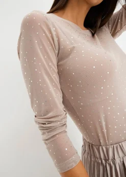 bonprix Nachhaltigere Materialien|Shirts & Tops^Langarmshirt aus Glitzer-Mesh naturstein bedruckt