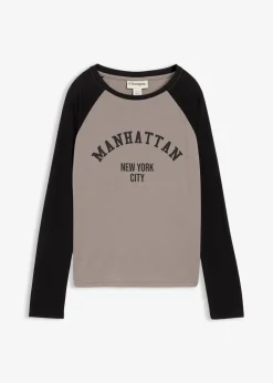 bonprix Shirts & Tops^Langarmshirt aus Jersey grau/schwarz bedruckt