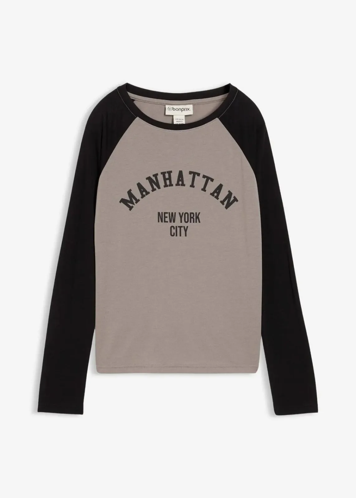 bonprix Shirts & Tops^Langarmshirt aus Jersey grau/schwarz bedruckt