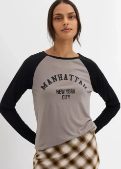 bonprix Shirts & Tops^Langarmshirt aus Jersey grau/schwarz bedruckt