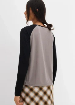 bonprix Shirts & Tops^Langarmshirt aus Jersey grau/schwarz bedruckt