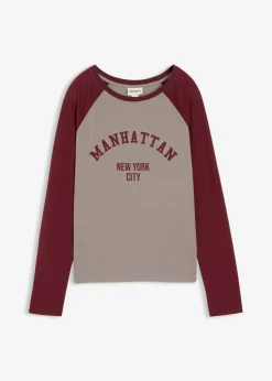 bonprix Shirts & Tops^Langarmshirt aus Jersey grau/dunkelbeere bedruckt