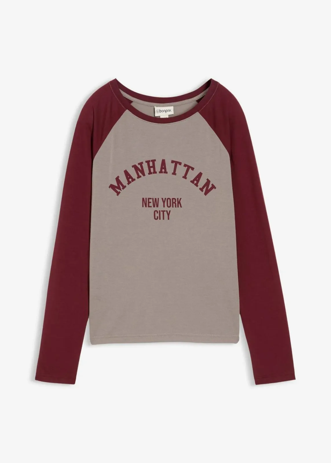 bonprix Shirts & Tops^Langarmshirt aus Jersey grau/dunkelbeere bedruckt