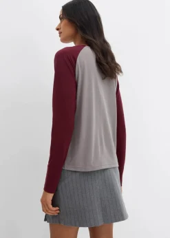 bonprix Shirts & Tops^Langarmshirt aus Jersey grau/dunkelbeere bedruckt