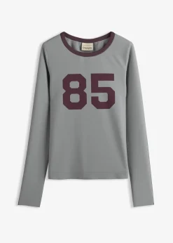 bonprix Shirts & Tops|Nachhaltigere Materialien^Langarmshirt aus leichtem Jersey schattengrau/weinrot bedruckt
