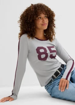 bonprix Shirts & Tops|Nachhaltigere Materialien^Langarmshirt aus leichtem Jersey schattengrau/weinrot bedruckt
