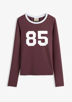 bonprix Nachhaltigere Materialien|Shirts & Tops^Langarmshirt aus leichtem Jersey ahornrot/weiß bedruckt