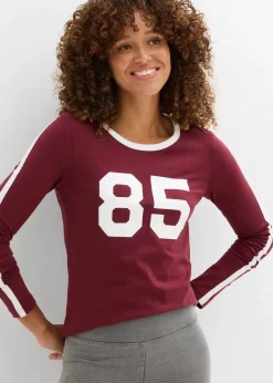 bonprix Nachhaltigere Materialien|Shirts & Tops^Langarmshirt aus leichtem Jersey ahornrot/weiß bedruckt