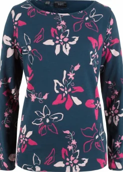 bonprix Shirts & Tops^Langarmshirt aus reiner Baumwolle dunkelblau geblümt