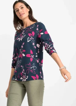 bonprix Shirts & Tops^Langarmshirt aus reiner Baumwolle dunkelblau geblümt