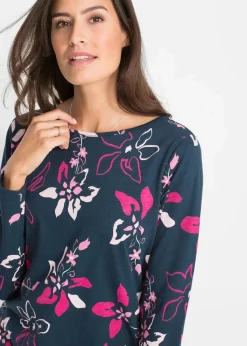 bonprix Shirts & Tops^Langarmshirt aus reiner Baumwolle dunkelblau geblümt