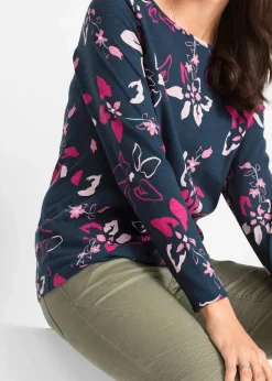 bonprix Shirts & Tops^Langarmshirt aus reiner Baumwolle dunkelblau geblümt