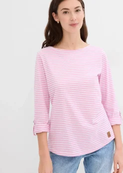 bonprix Shirts & Tops^Langarmshirt aus reiner Baumwolle blütenpink/weiß gestreift