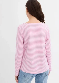 bonprix Shirts & Tops^Langarmshirt aus reiner Baumwolle blütenpink/weiß gestreift
